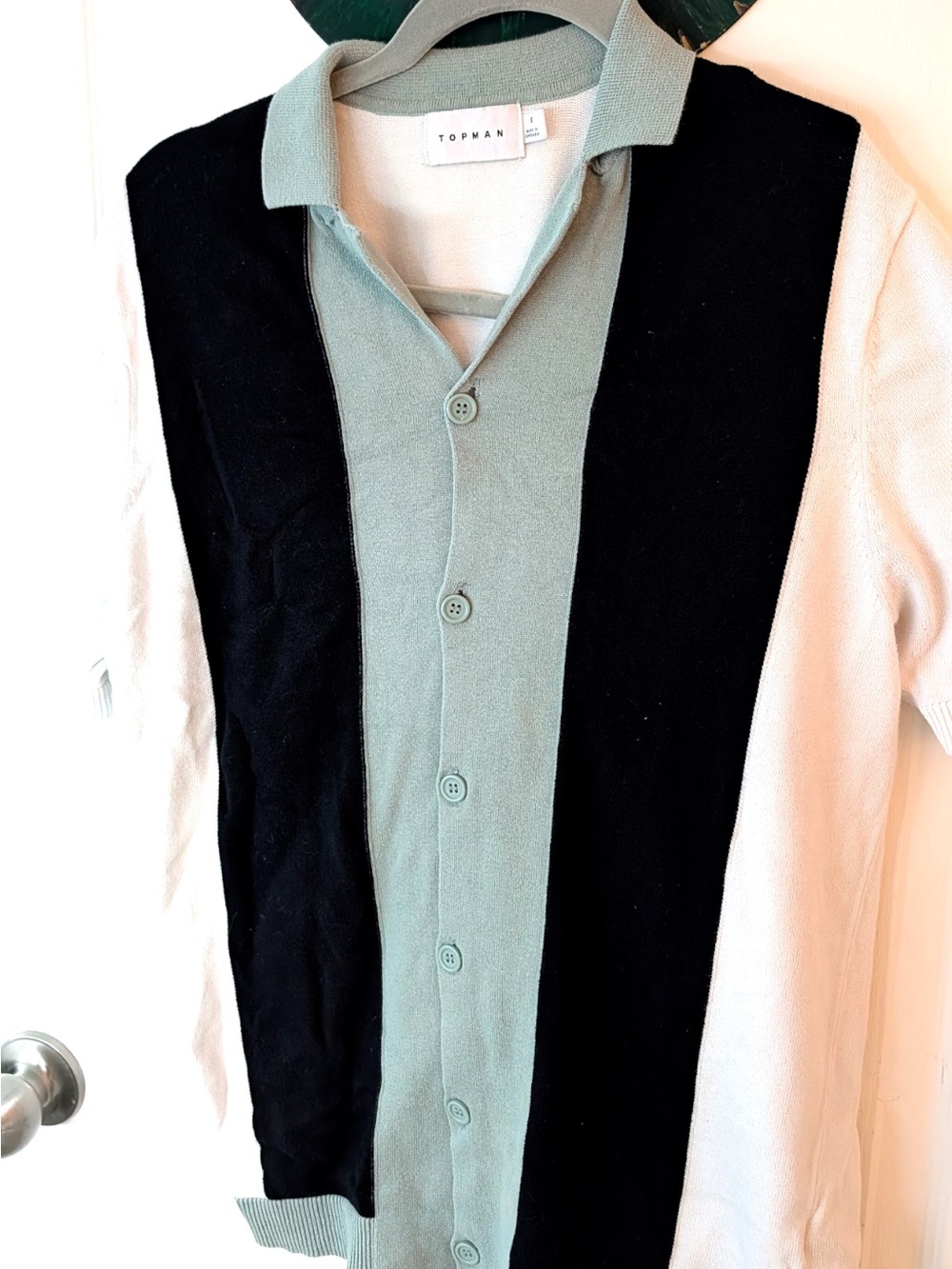 Topman Sage, Black & White Colorblock Button Cardigan